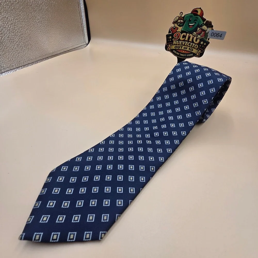 Francesco Rasori Como Navy Blue Gold Geometric Silk Tie Handmade Italy Mens